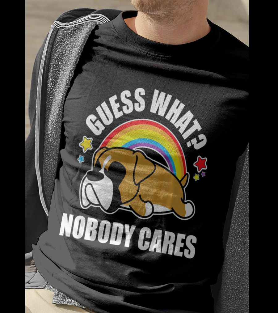 Guess What Nobody Cares Funny Meme Boxer Dog Rainbow Stars T-Shirt