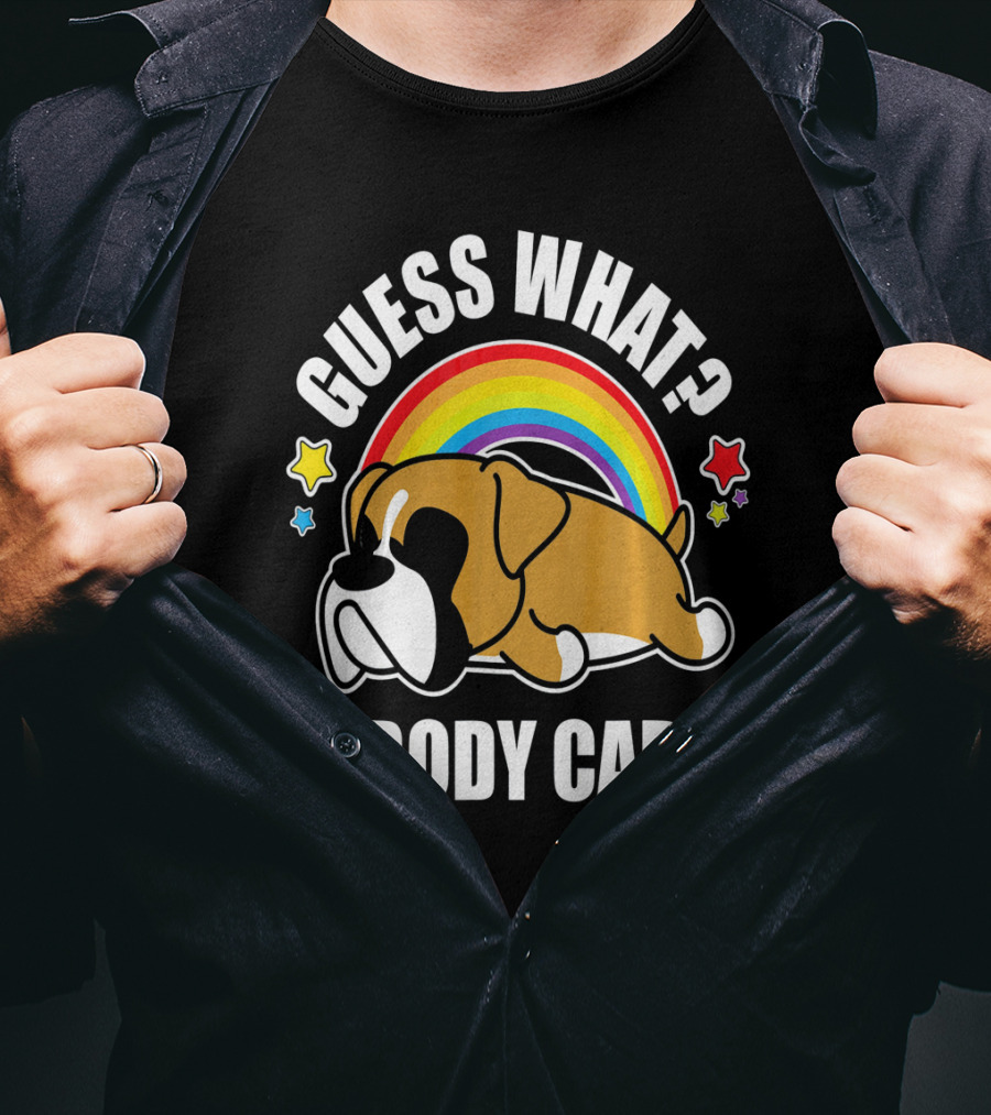 Guess What Nobody Cares Funny Meme Boxer Dog Rainbow Stars T-Shirt