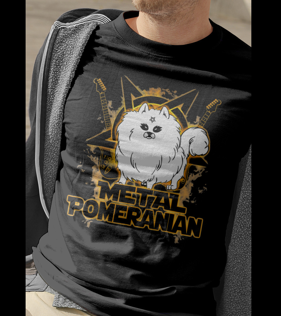 Hail Satan Metal Pomeranian Rock N Roll With Star And Guitars T-Shirt
