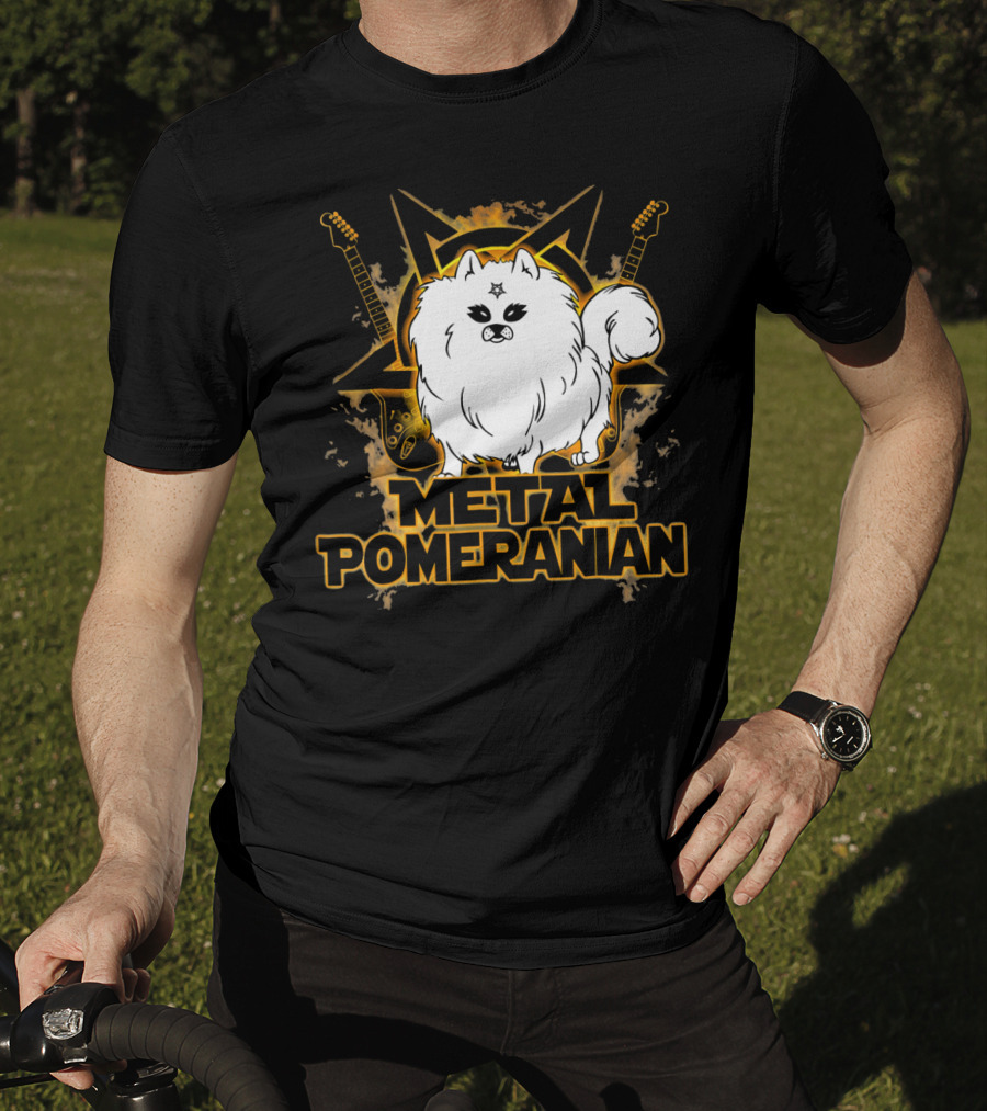 Hail Satan Metal Pomeranian Rock N Roll With Star And Guitars T-Shirt