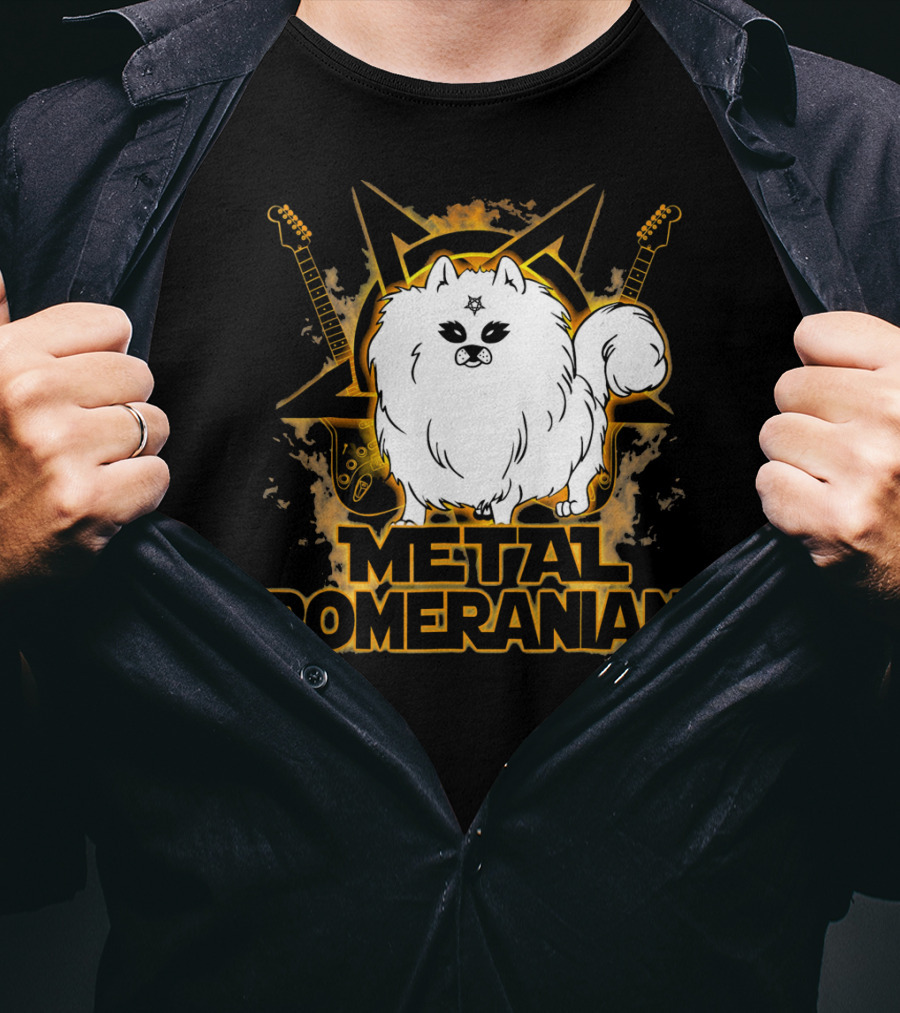 Hail Satan Metal Pomeranian Rock N Roll With Star And Guitars T-Shirt