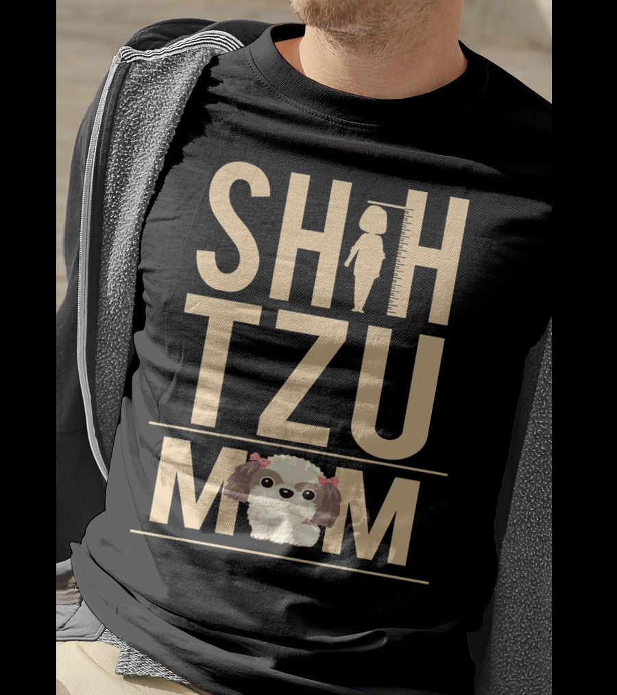 Shih Tzu Mom With Silhouette And Cute Shih Tzu Puppy T-Shirt