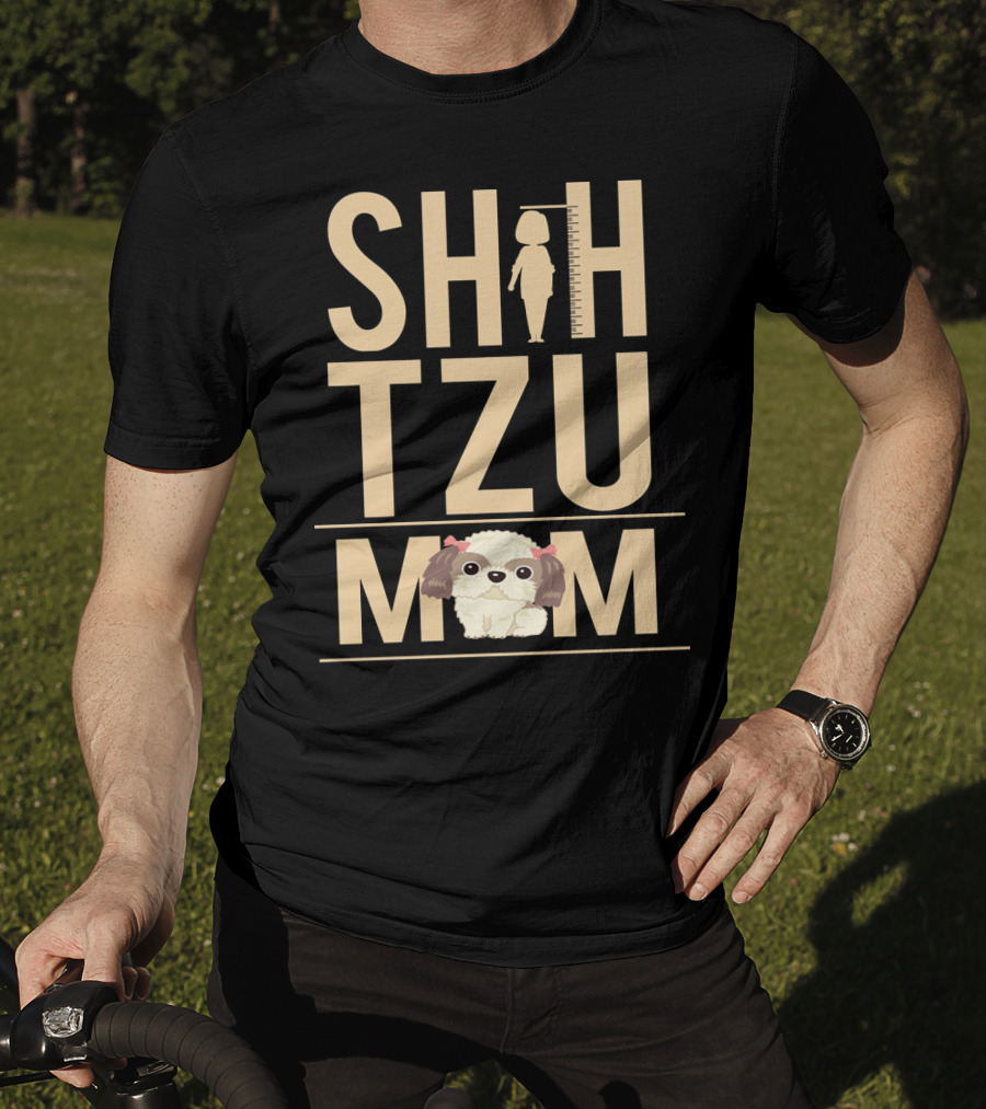Shih Tzu Mom With Silhouette And Cute Shih Tzu Puppy T-Shirt