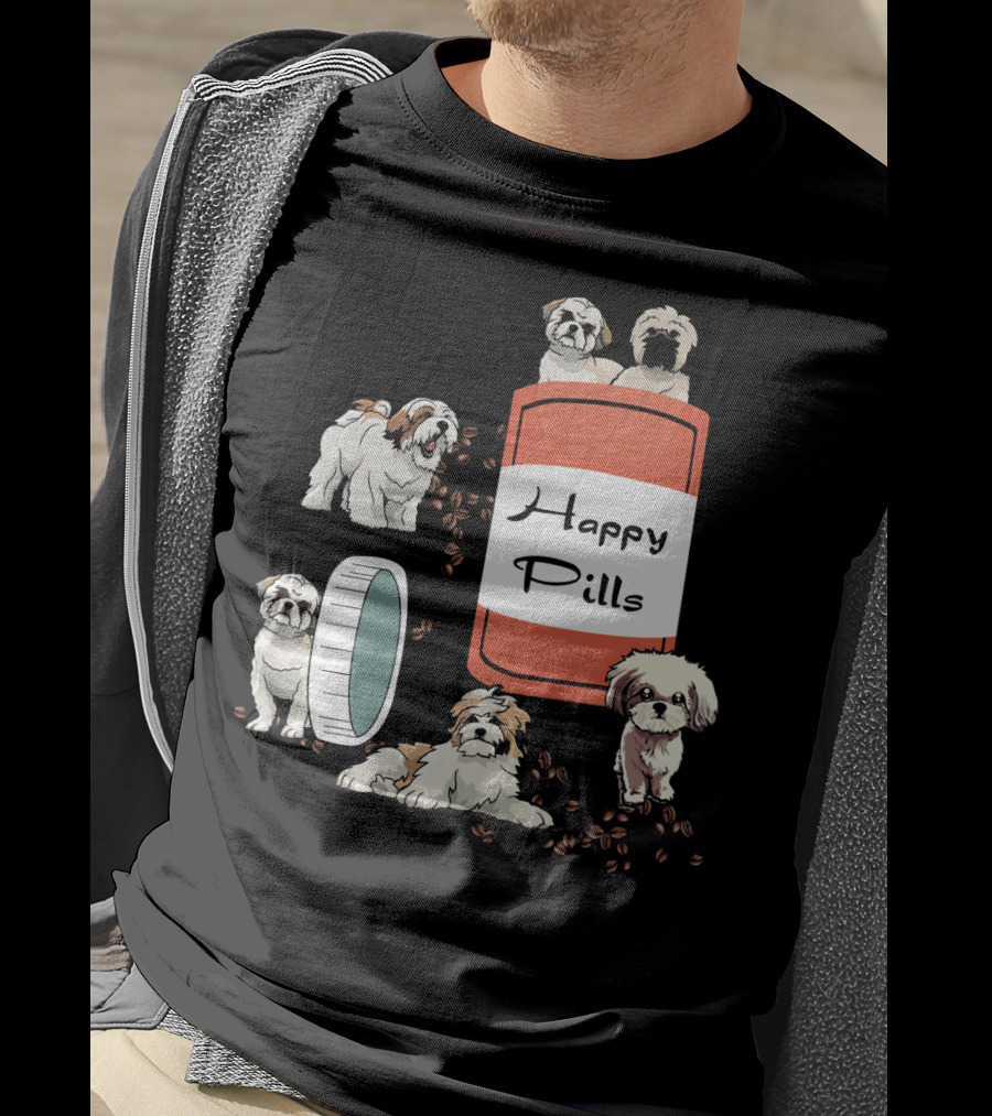 Happy Pills Shih Tzu Dog Cute Canine Fun Playful Puppy T-Shirt