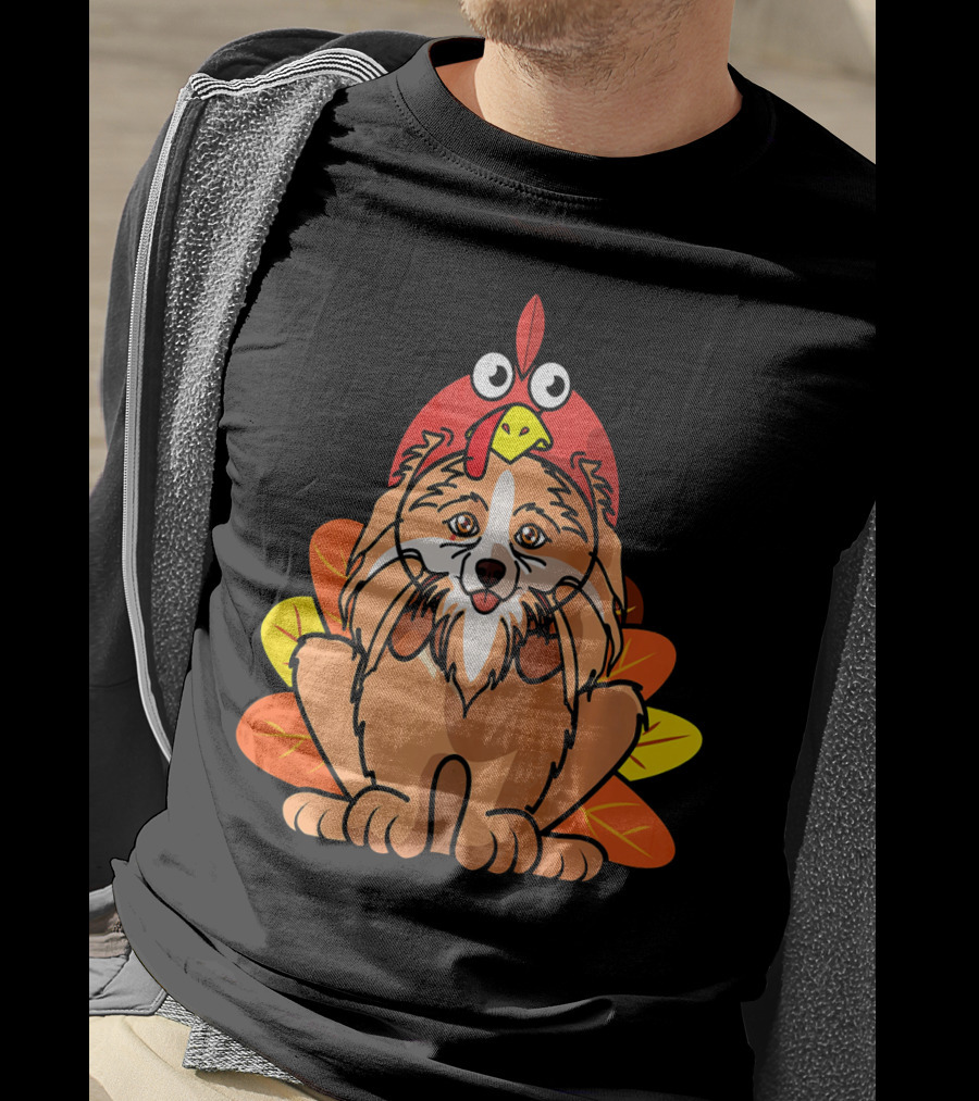 Happy Thanksgiving Pomeranian Turkey Dog With Colorful Feathers T-Shirt