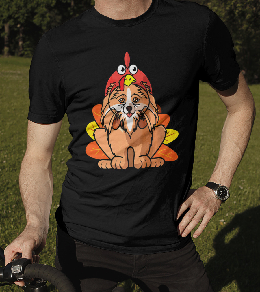 Happy Thanksgiving Pomeranian Turkey Dog With Colorful Feathers T-Shirt