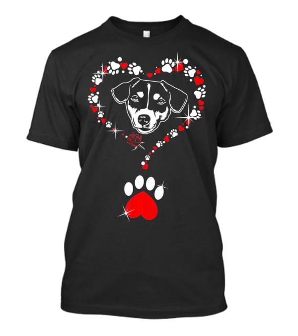 Jack Russell Dog Heart Pawprints Valentine's Day T-Shirt