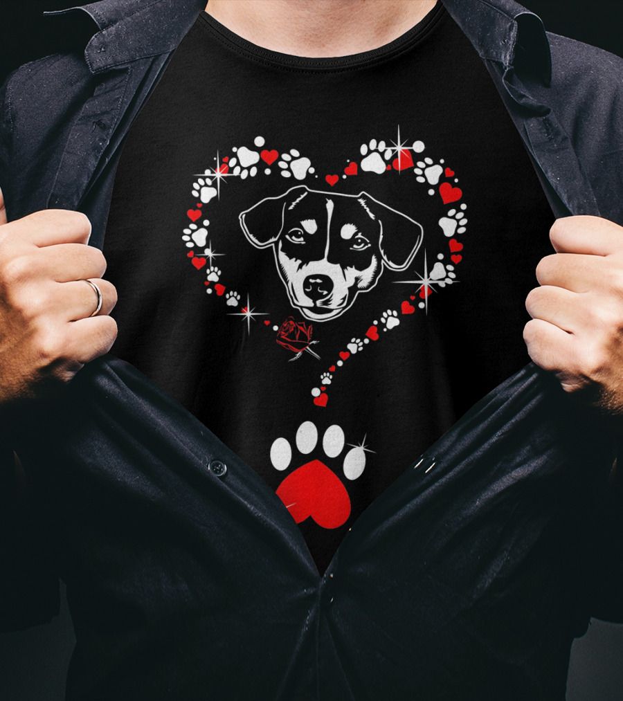Jack Russell Dog Heart Pawprints Valentine's Day T-Shirt
