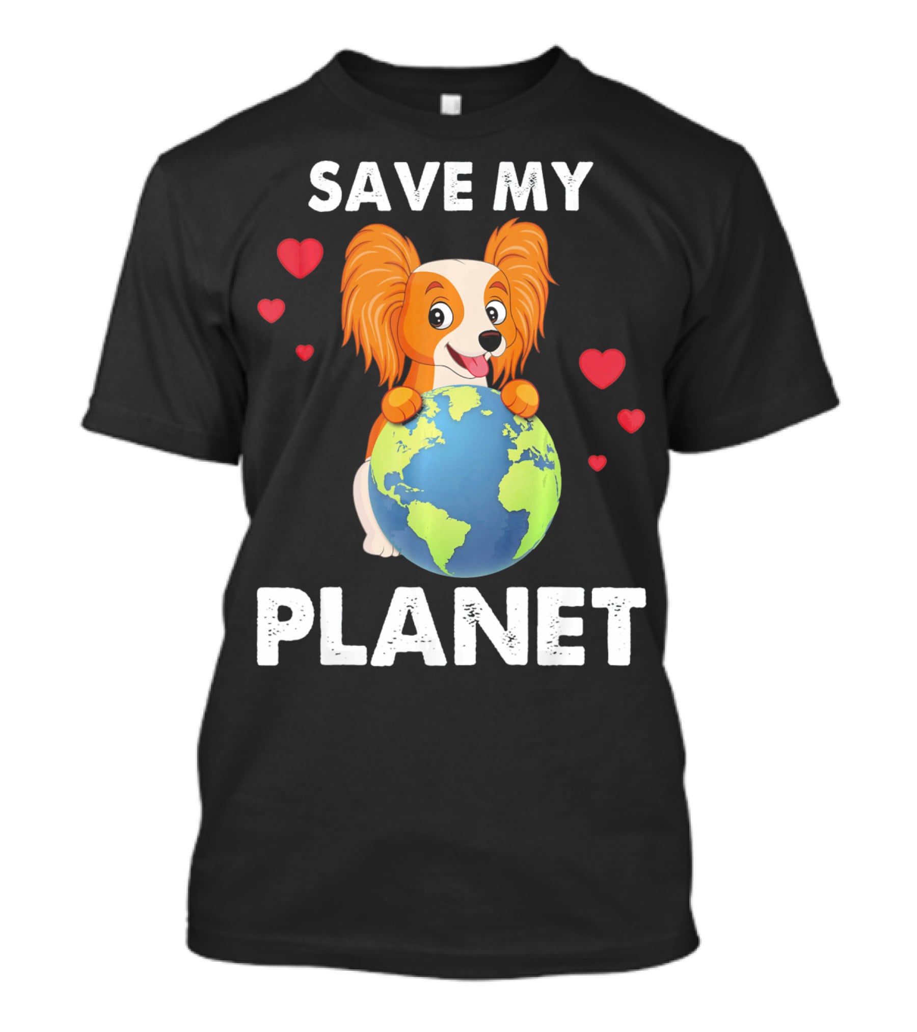 Hearts Papillon Dog Save My Planet Love Earth T-Shirt