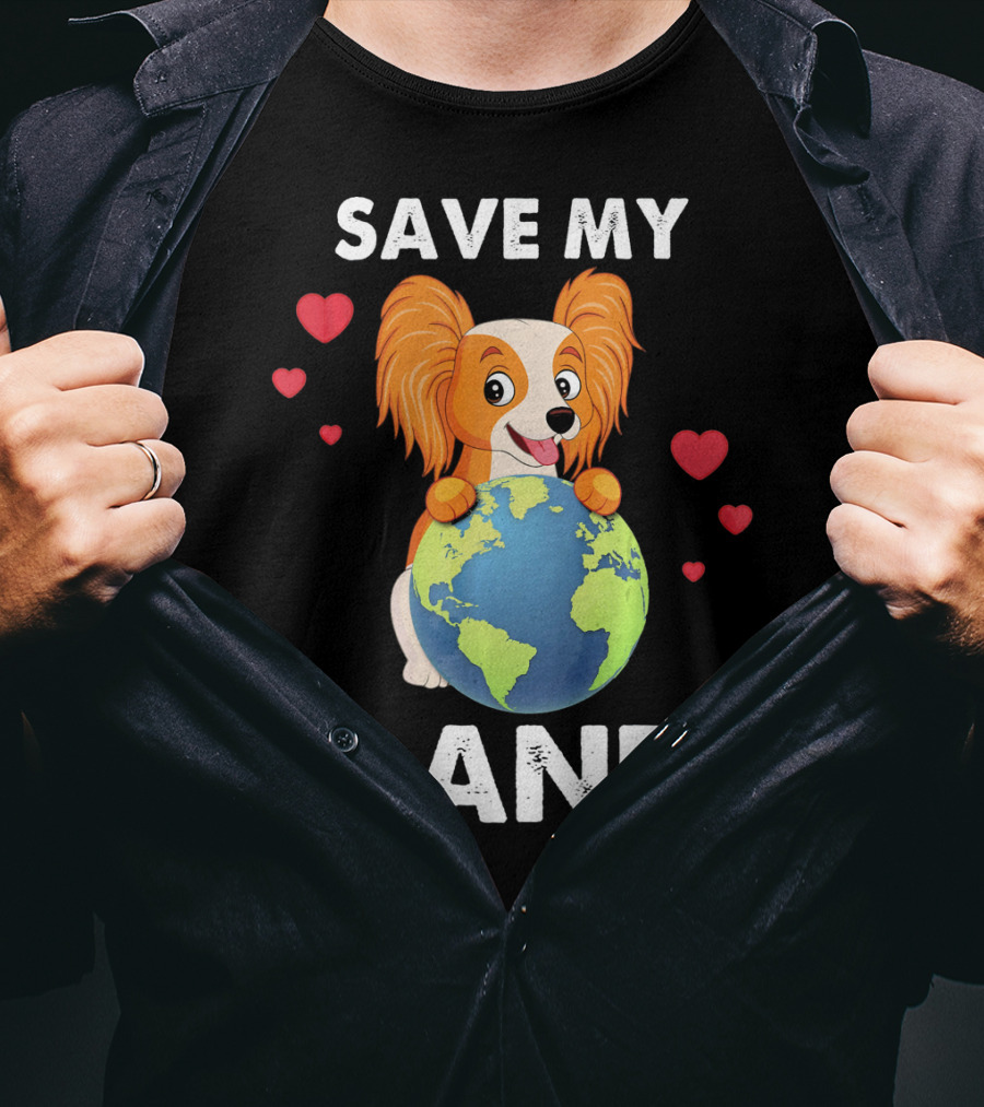 Hearts Papillon Dog Save My Planet Love Earth T-Shirt