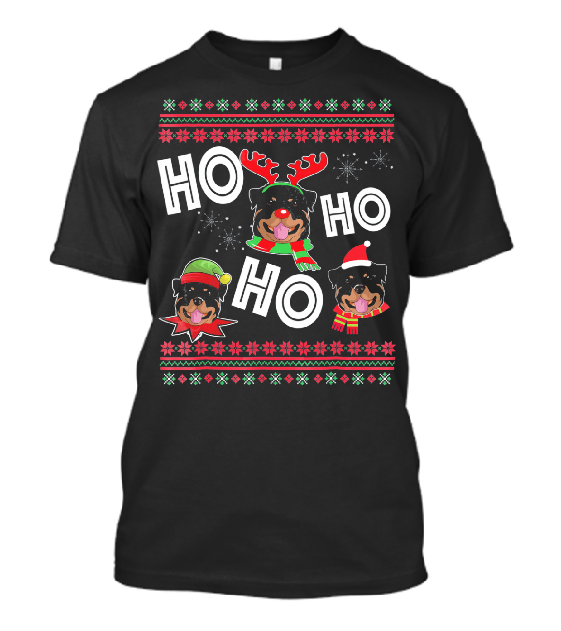 HO HO HO Rottweiler Christmas Reindeer Funny Dog T-Shirt