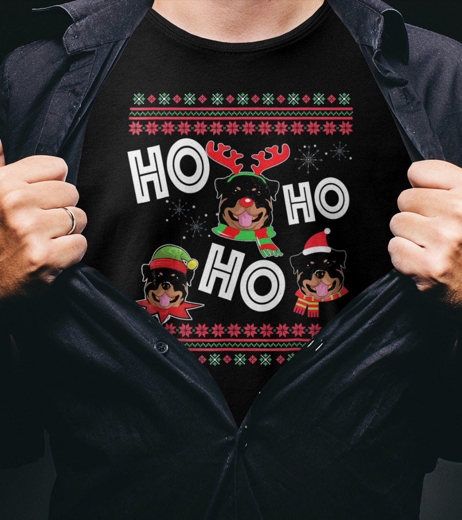 HO HO HO Rottweiler Christmas Reindeer Funny Dog T-Shirt