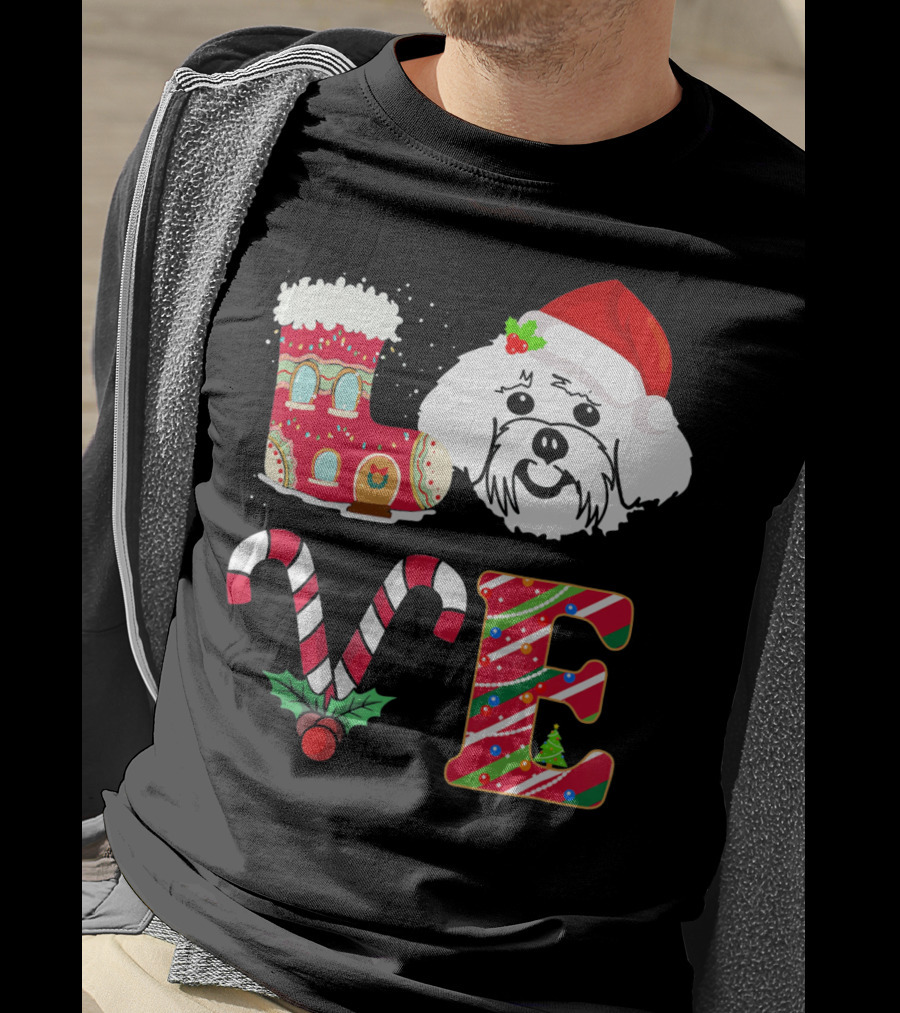 I Love My Maltese Christmas Candy Cane Gingerbread Santa Hat T-Shirt