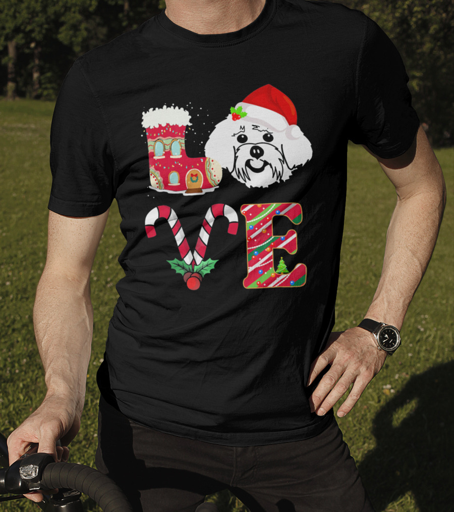 I Love My Maltese Christmas Candy Cane Gingerbread Santa Hat T-Shirt