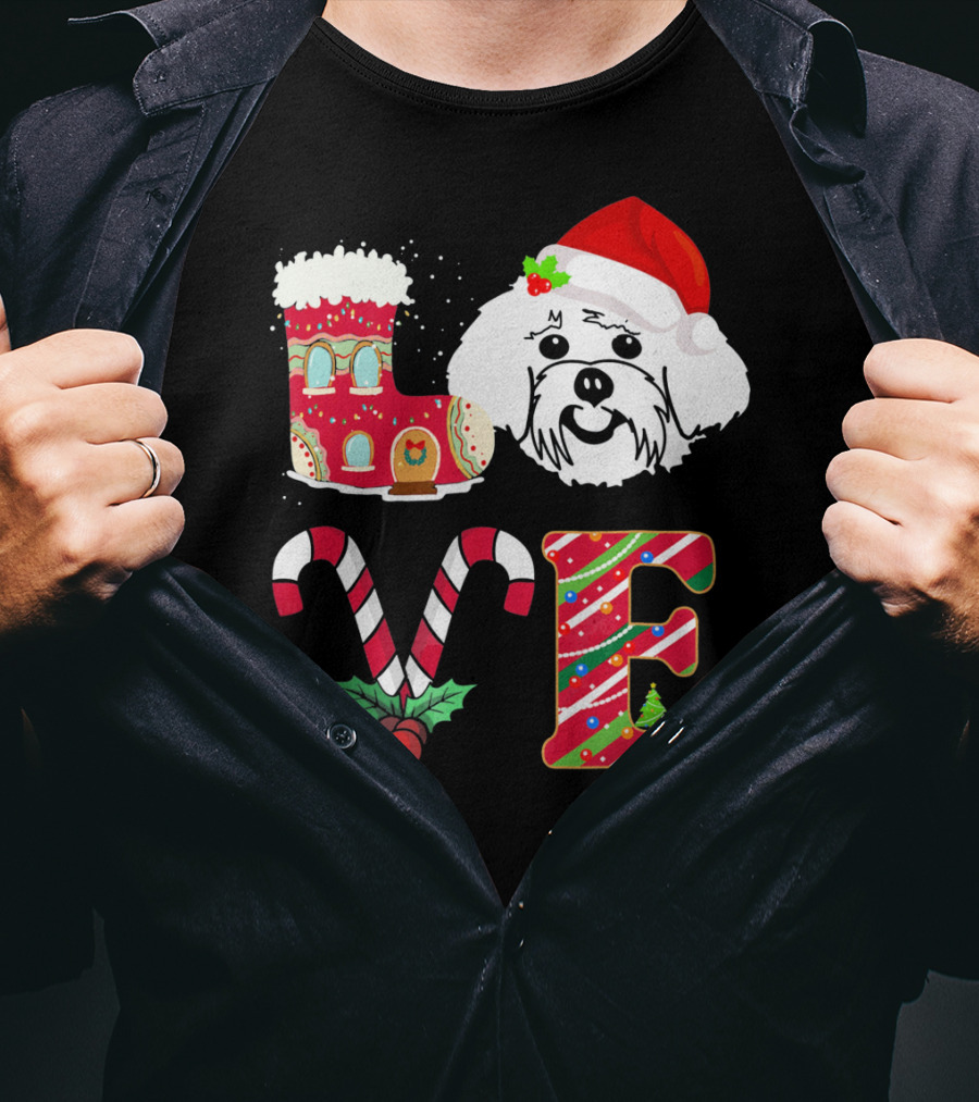 I Love My Maltese Christmas Candy Cane Gingerbread Santa Hat T-Shirt