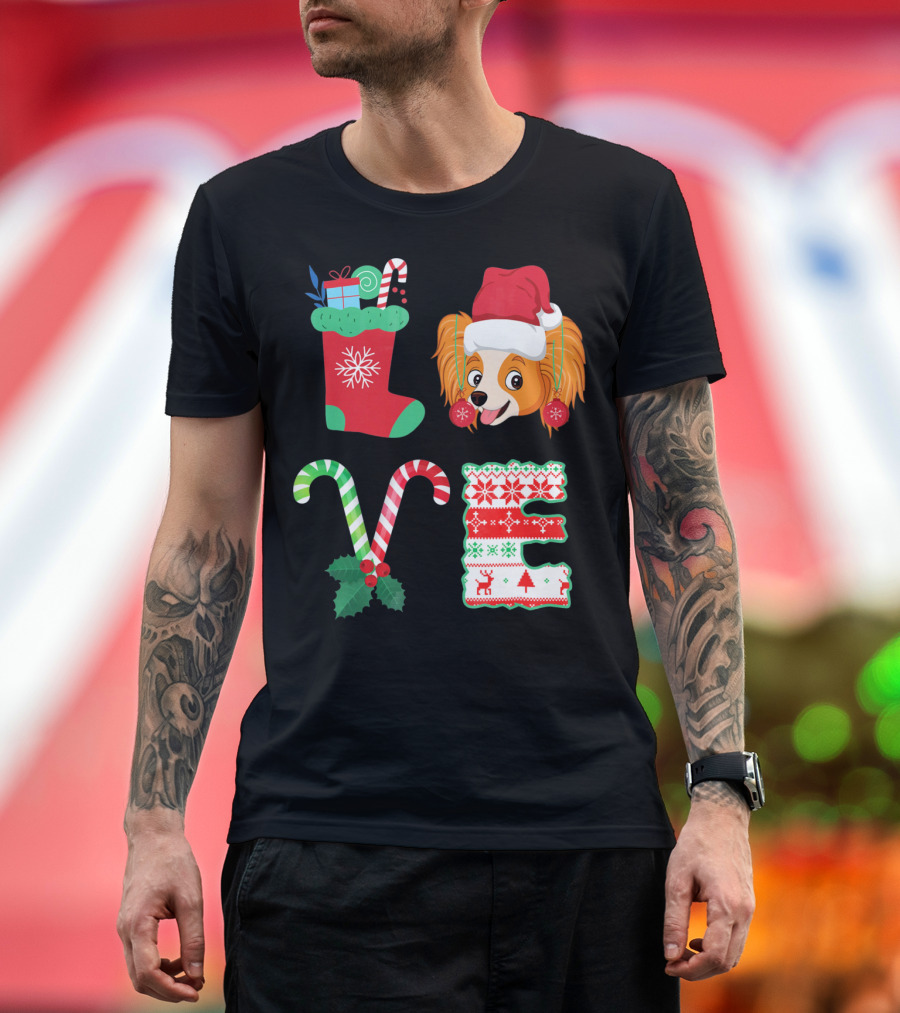 I Love My Papillon Christmas Dog Holiday Decorations T-Shirt