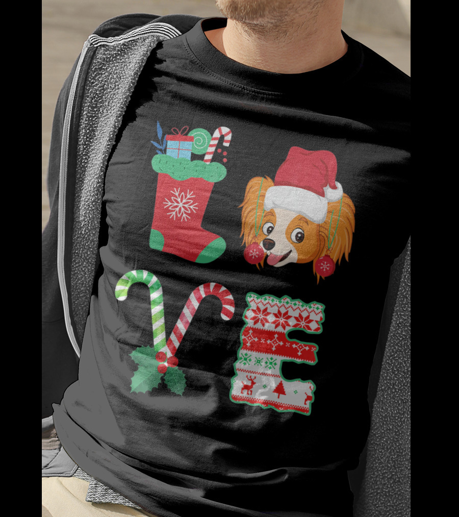 I Love My Papillon Christmas Dog Holiday Decorations T-Shirt