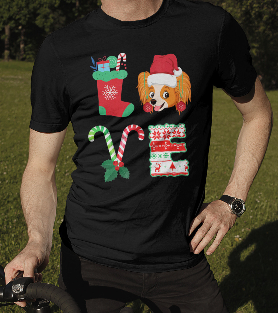I Love My Papillon Christmas Dog Holiday Decorations T-Shirt