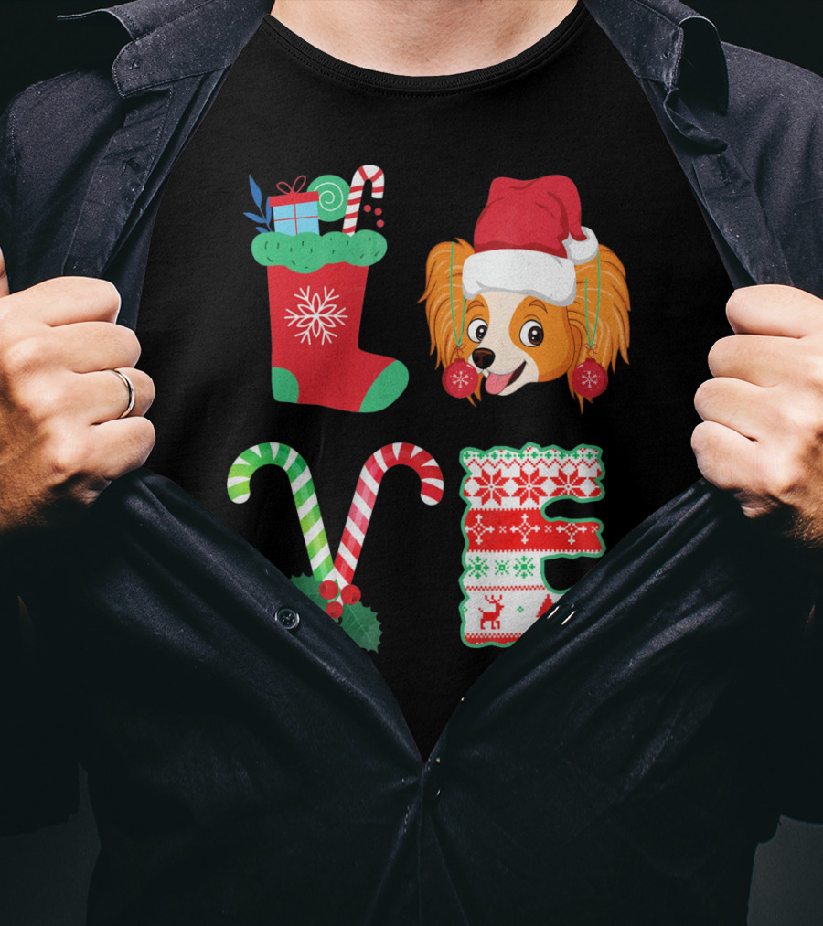 I Love My Papillon Christmas Dog Holiday Decorations T-Shirt