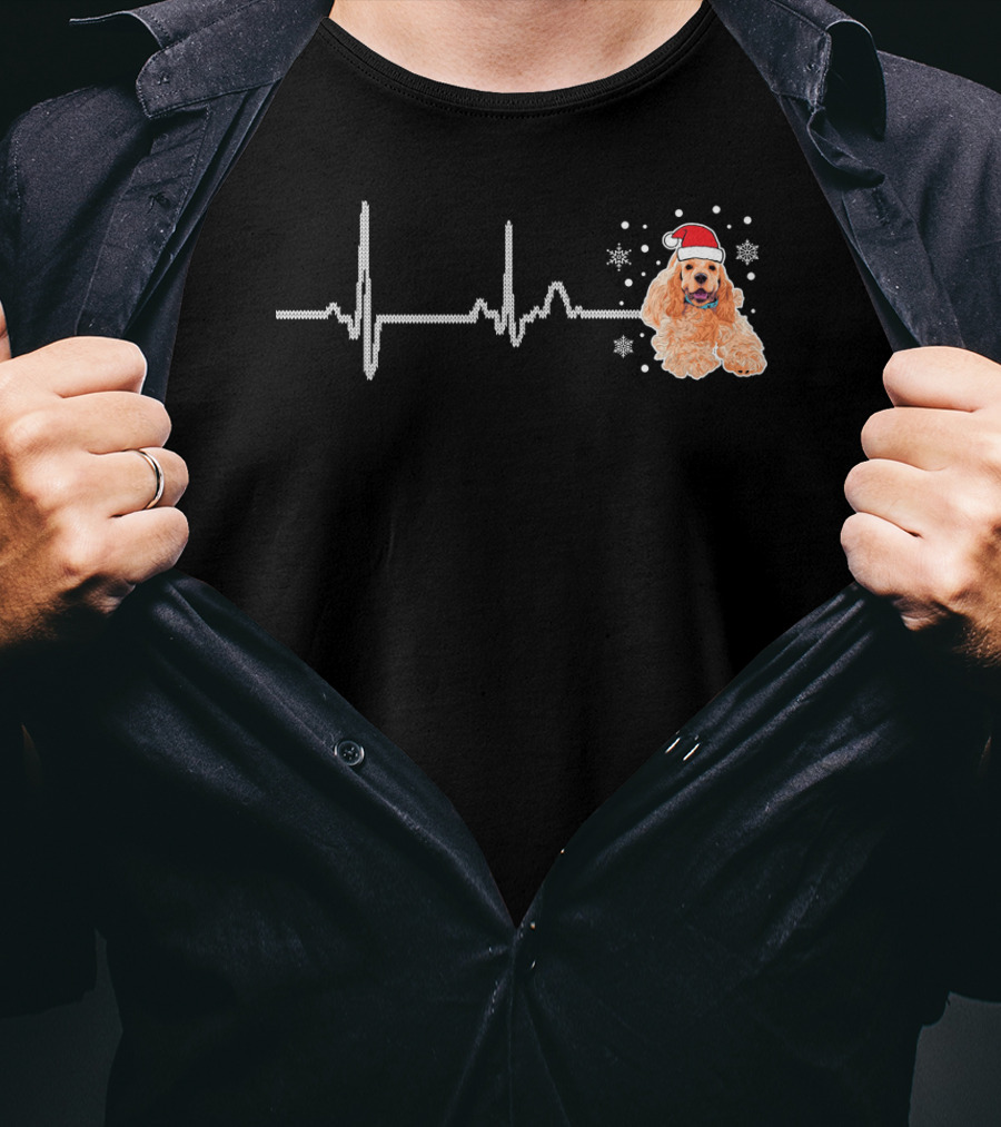I Love My Soft Cocker Spaniel Heartbeat Dog Pajama Santa Hat T-Shirt