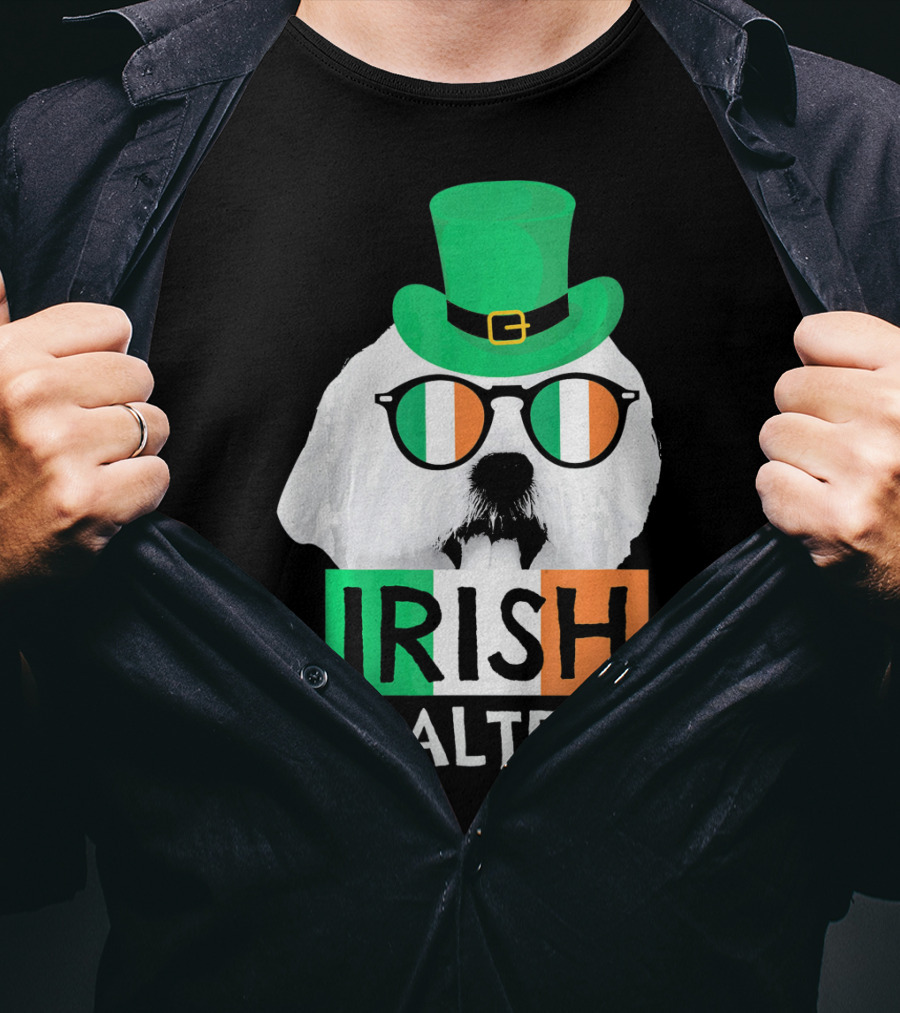 Irish Maltese St Patricks Day Dog Wearing Shamrock Hat And Glasses T-Shirt