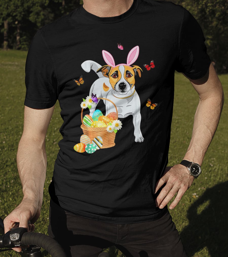 Jack Russell Bunny Hat Easter Eggs Basket Butterflies T-Shirt