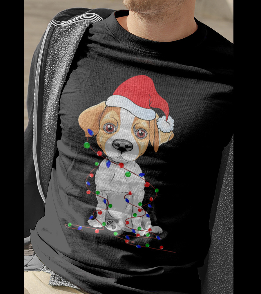 Jack Russell Christmas Lights Decoration Santa Hat T-Shirt