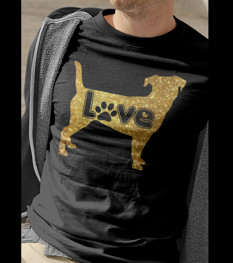 Jack Russell Gold Love Valentine Paw Print Dog T-Shirt