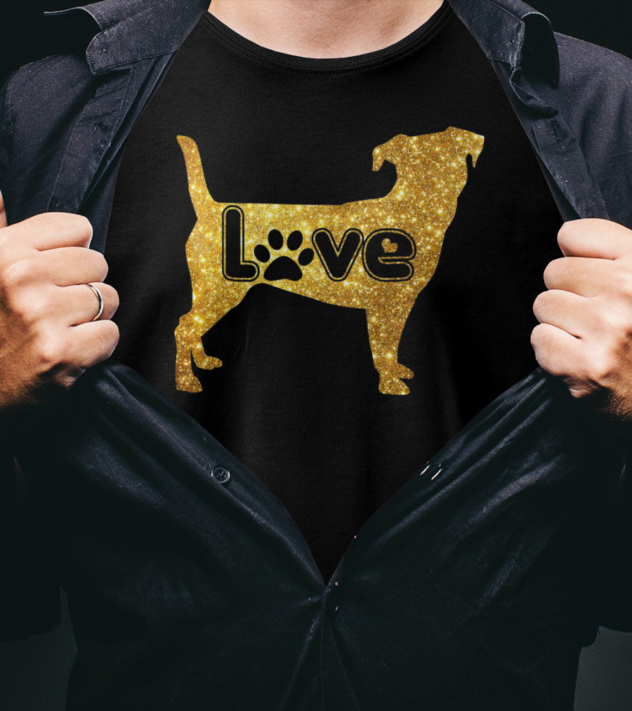 Jack Russell Gold Love Valentine Paw Print Dog T-Shirt