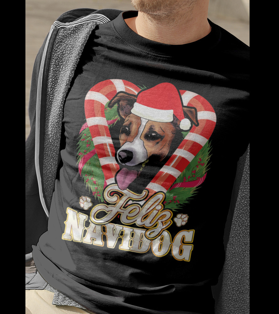 Feliz Navidog Jack Russell Terrier Santa Claus T-Shirt