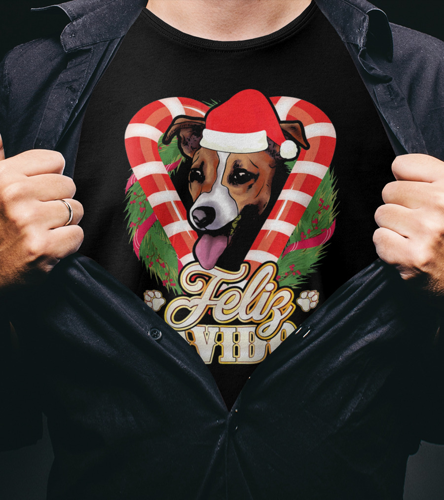 Feliz Navidog Jack Russell Terrier Santa Claus T-Shirt