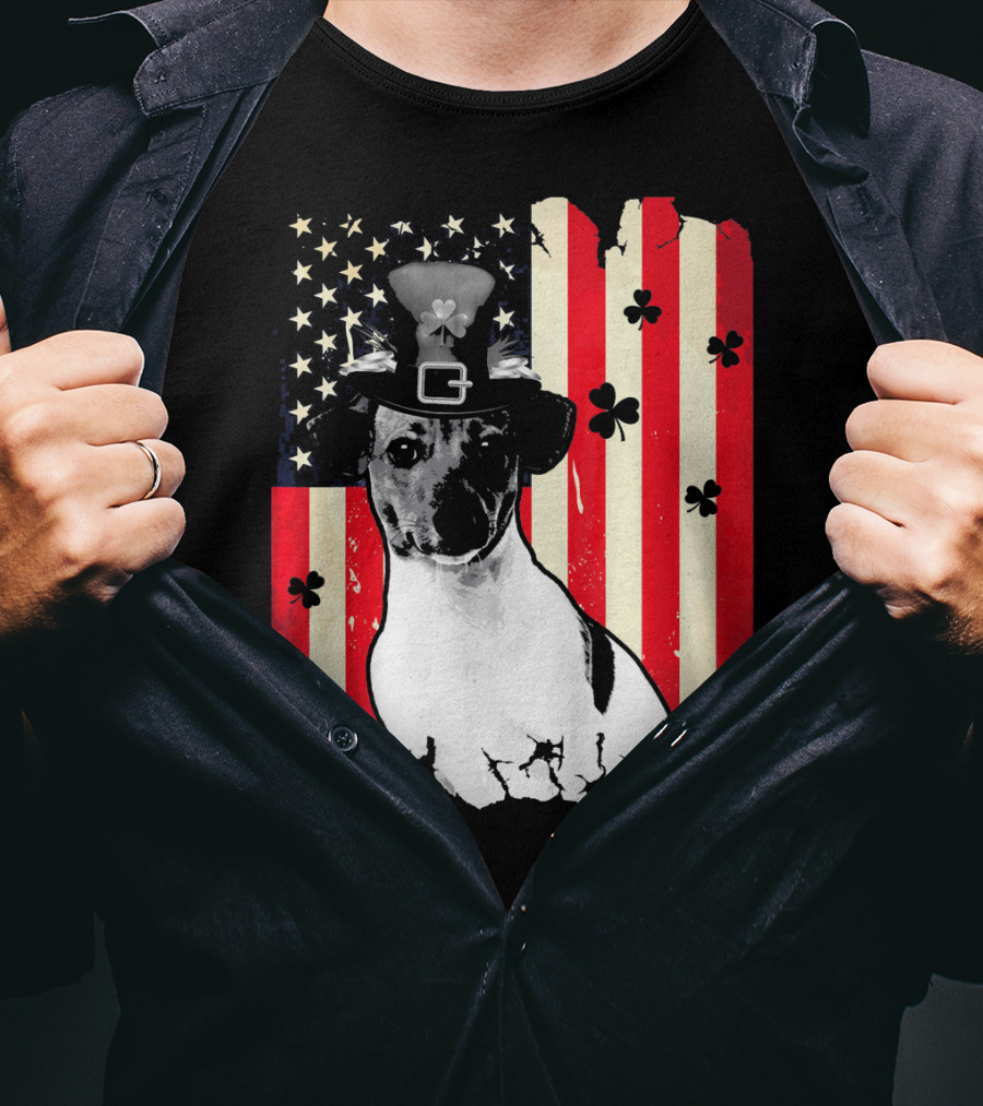 Jack Russell Terrier American Flag St Patricks Day With Shamrocks T-Shirt