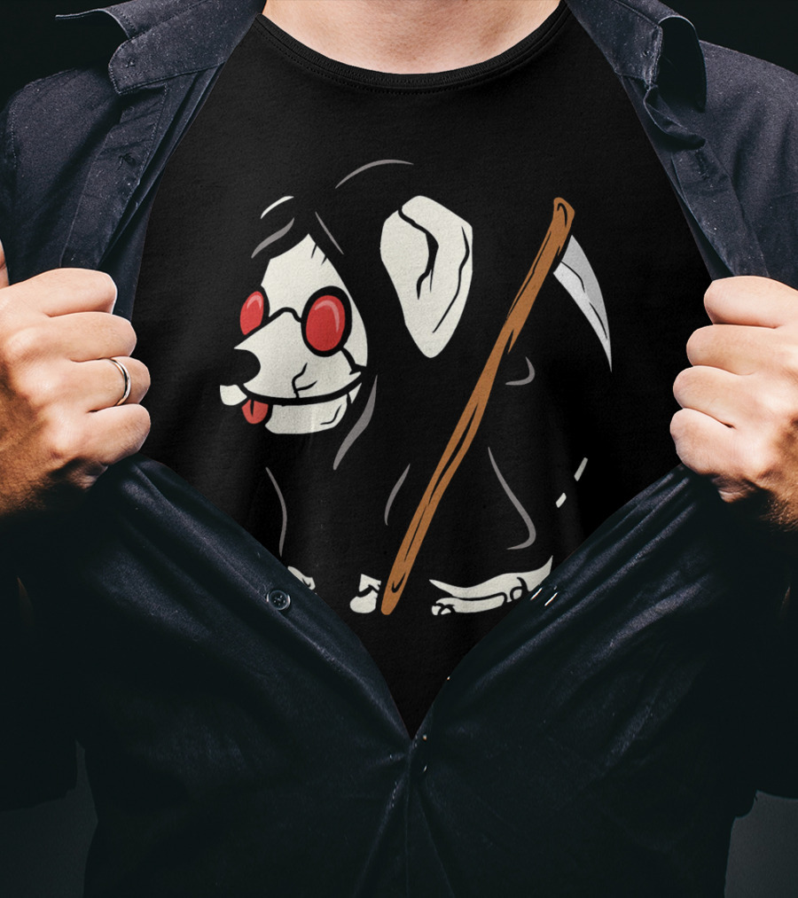 Jack Russell Terrier Reaper With Scythe And Red Glasses T-Shirt
