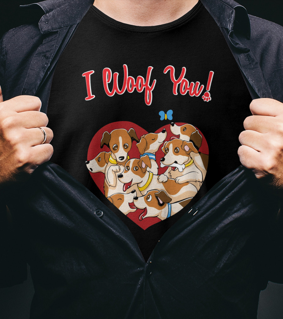 I Woof You Jack Russell Terrier Valentines Day Heart Puppies T-Shirt