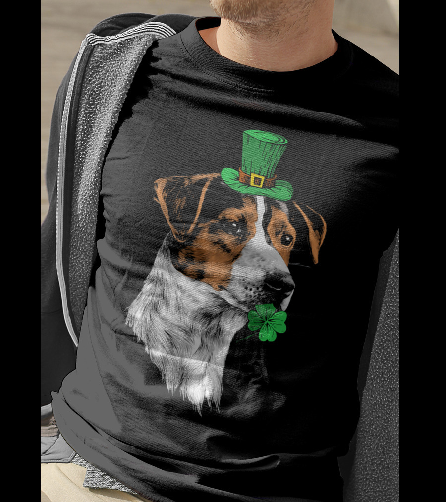 Jack Russell Terrier With Leprechaun Hat And Shamrock St Patrick's Day T-Shirt