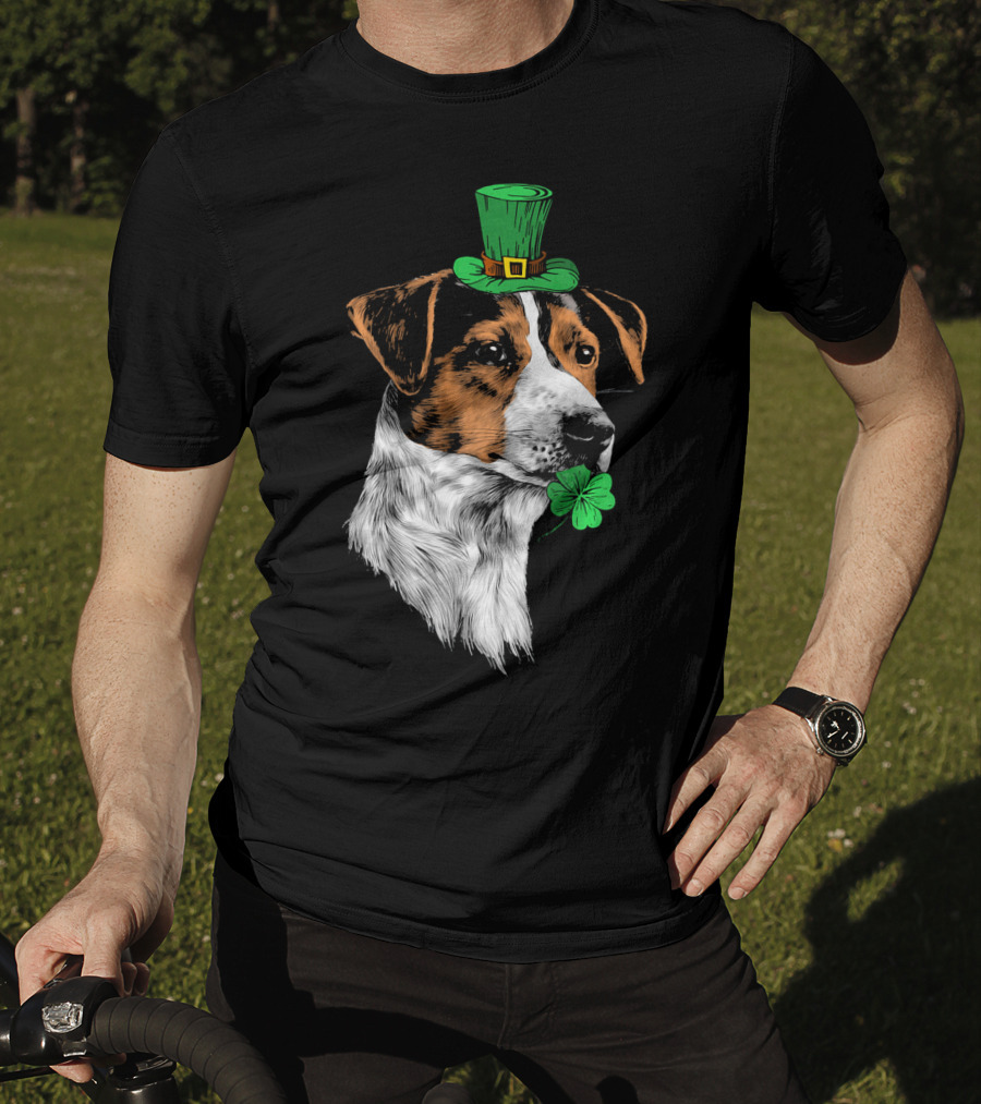 Jack Russell Terrier With Leprechaun Hat And Shamrock St Patrick's Day T-Shirt