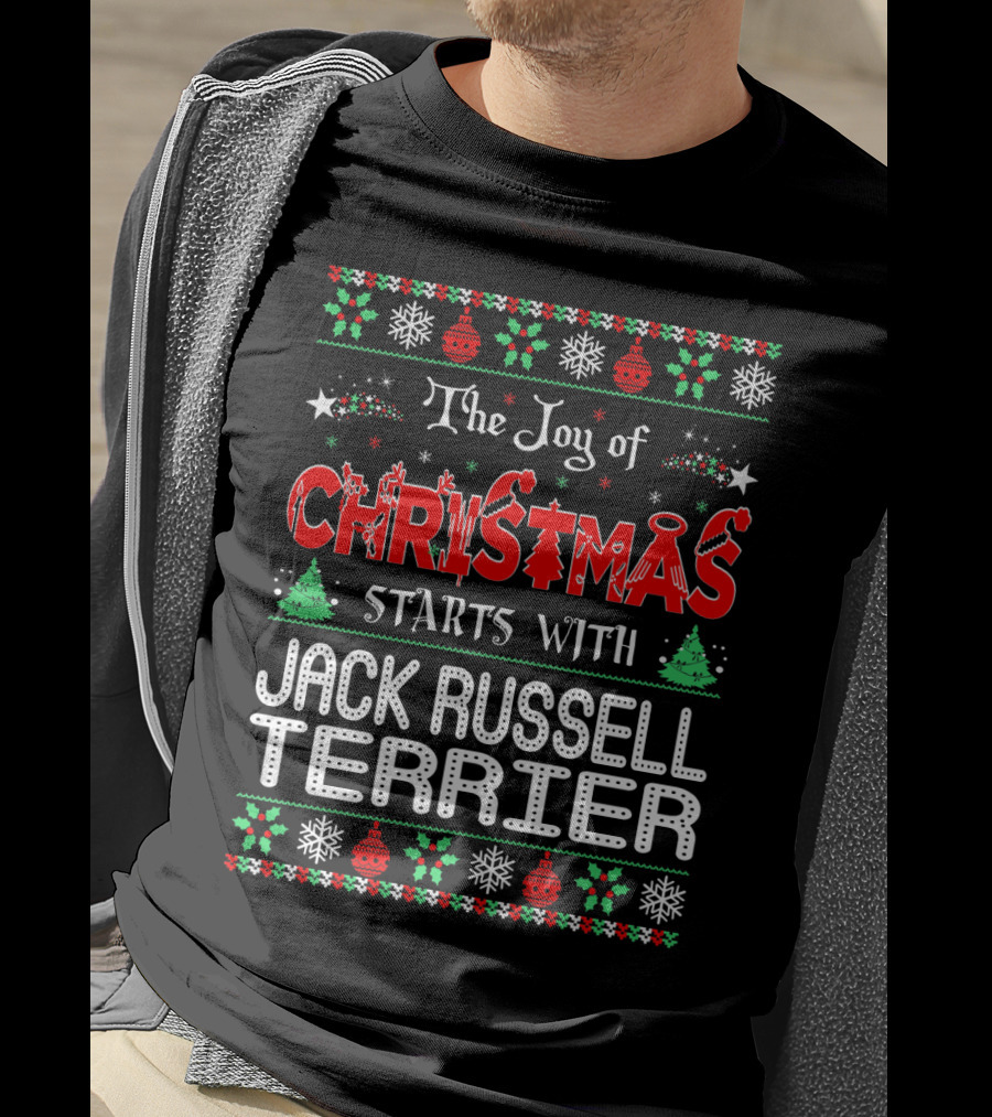 The Joy Of Christmas Starts With Jack Russell Terrier Festive T-Shirt