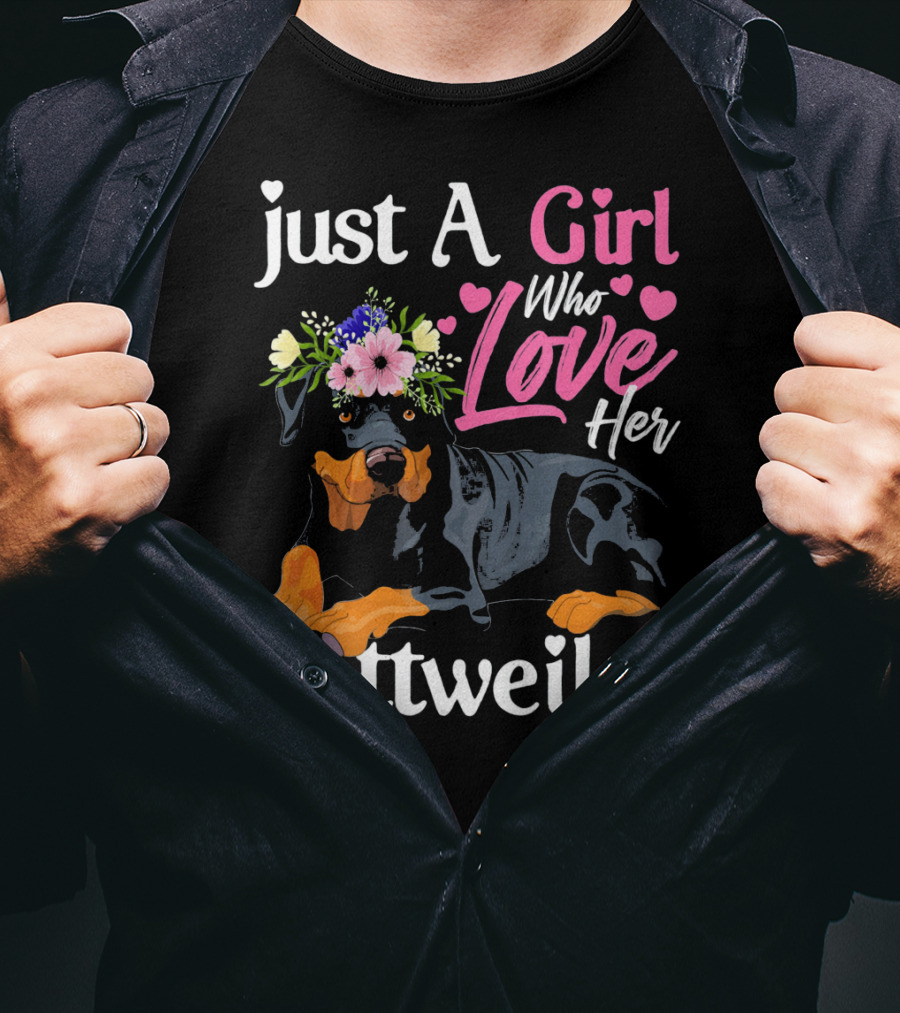 Just A Girl Who Loves Her Rottweiler With Floral Crown And Heart Accents T-Shirt