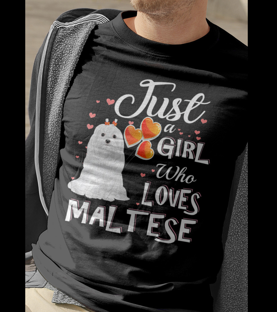 Just A Girl Who Loves Maltese With Heart Balloons And Cute Dog T-Shirt