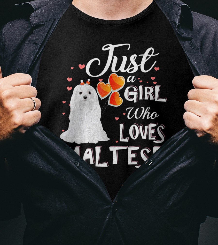 Just A Girl Who Loves Maltese With Heart Balloons And Cute Dog T-Shirt