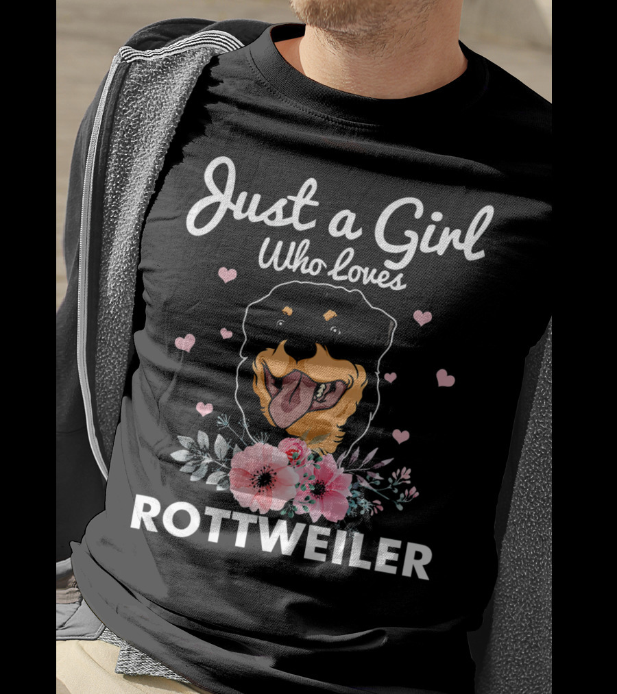 Just A Girl Who Loves Rottweiler With Floral Accents And Heart Details T-Shirt