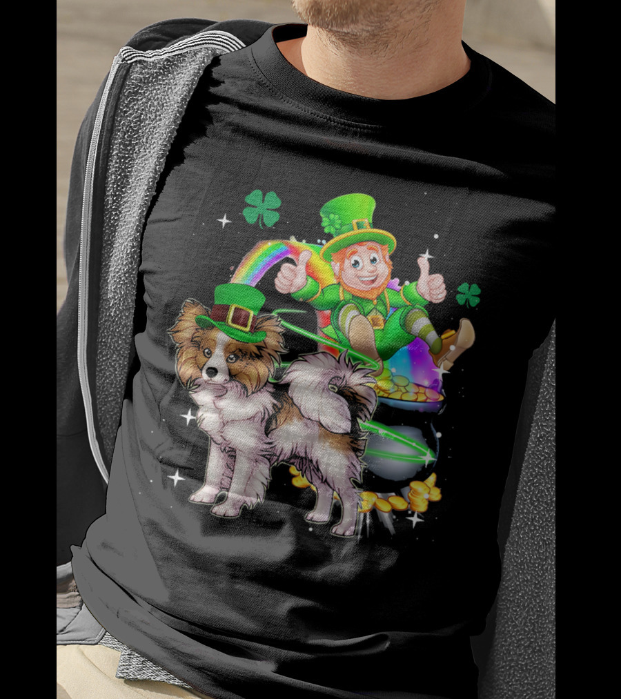 Leprechaun Papillon St Patrick's Day Shamrock Rainbow Pot Of Gold T-Shirt