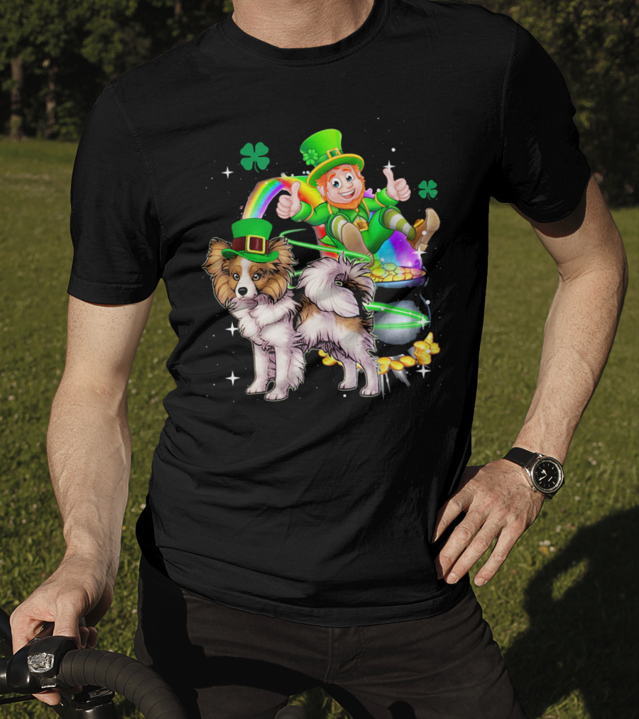 Leprechaun Papillon St Patrick's Day Shamrock Rainbow Pot Of Gold T-Shirt