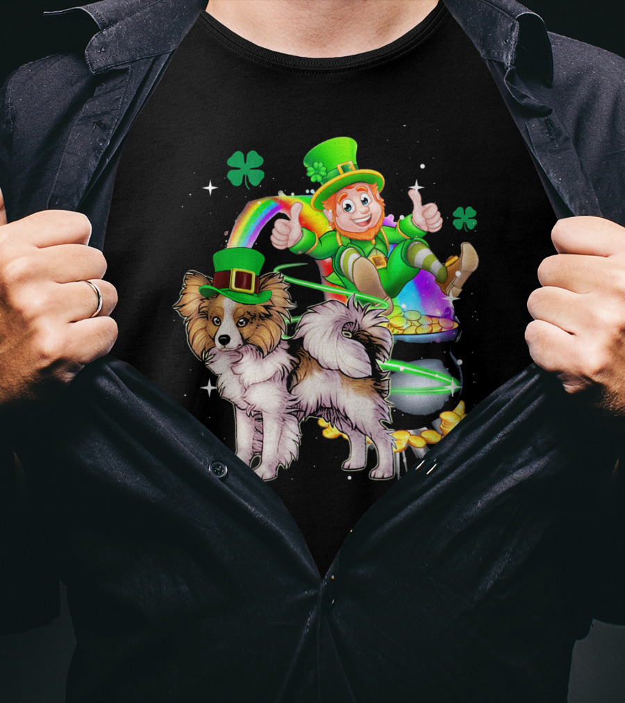 Leprechaun Papillon St Patrick's Day Shamrock Rainbow Pot Of Gold T-Shirt