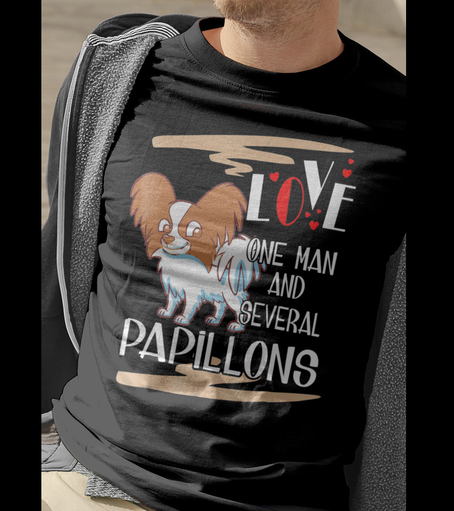 Love One Man And Several Papillons With Hearts T-Shirt