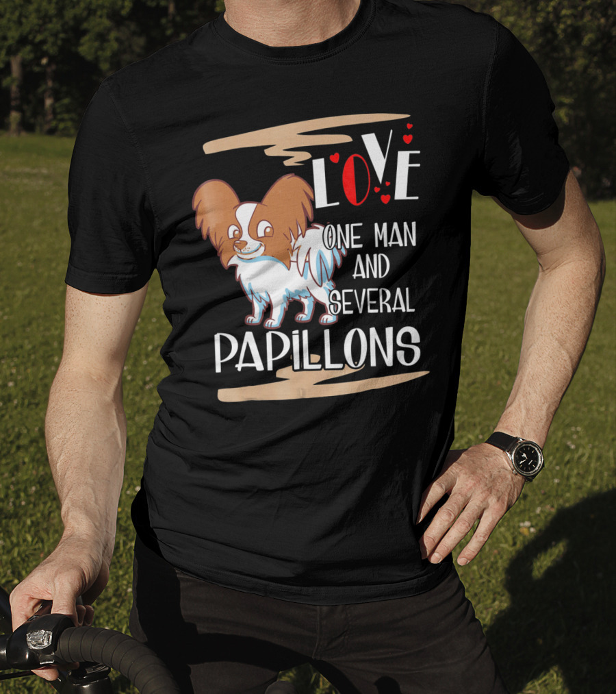 Love One Man And Several Papillons With Hearts T-Shirt
