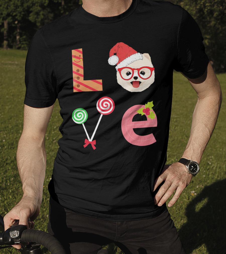 Love Pomeranian Santa Christmas Dog Candy Cane Glasses T-Shirt