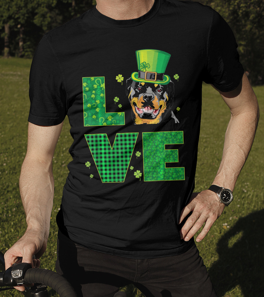 Love Rottweiler St. Patrick's Day Hat Green Shamrock Leaf T-Shirt