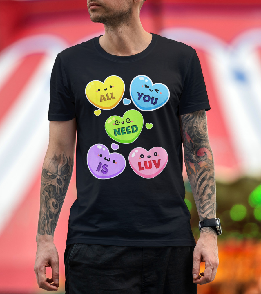 All You Need Is Luv Valentine Kawaii Heart Faces T-Shirt