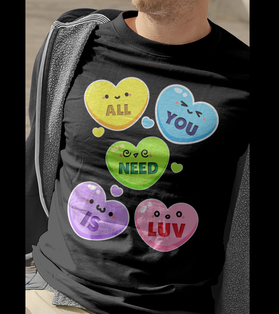 All You Need Is Luv Valentine Kawaii Heart Faces T-Shirt